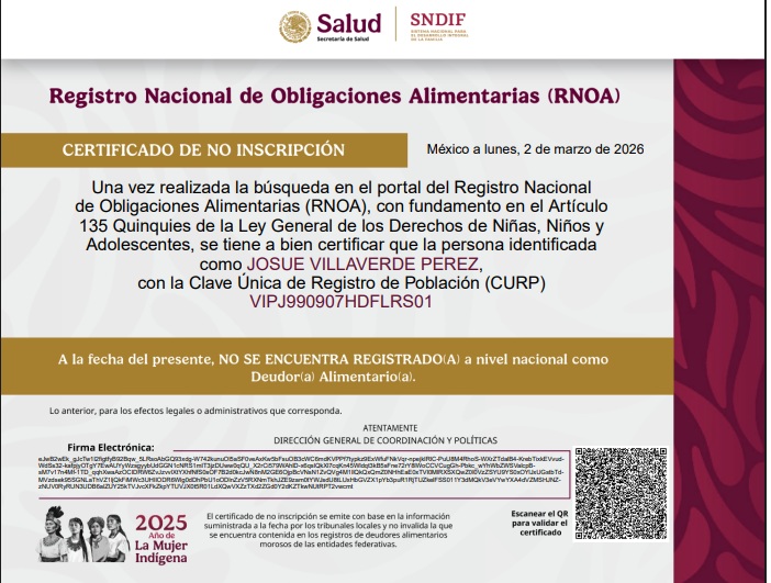 Certificado de no deudor alimentario