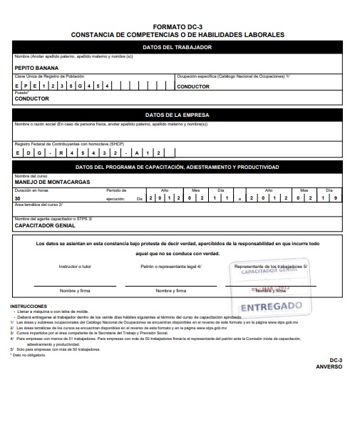 Formato DC-3 constancia de habilidades laborales